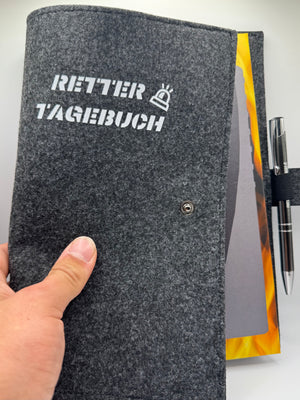 Handgefertigte Buchhülle Rettertagebuch